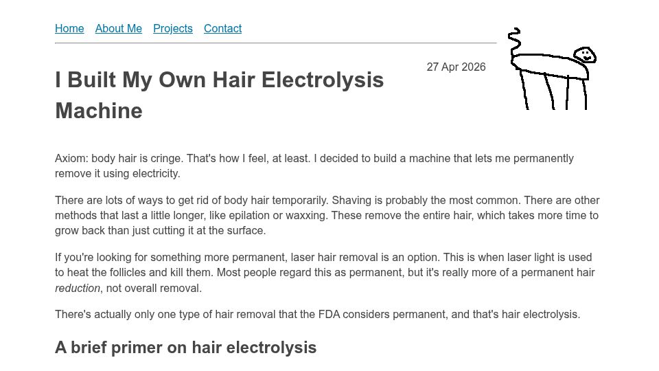 Screenshot of scd31.com: I built my own hair electrolysis machine