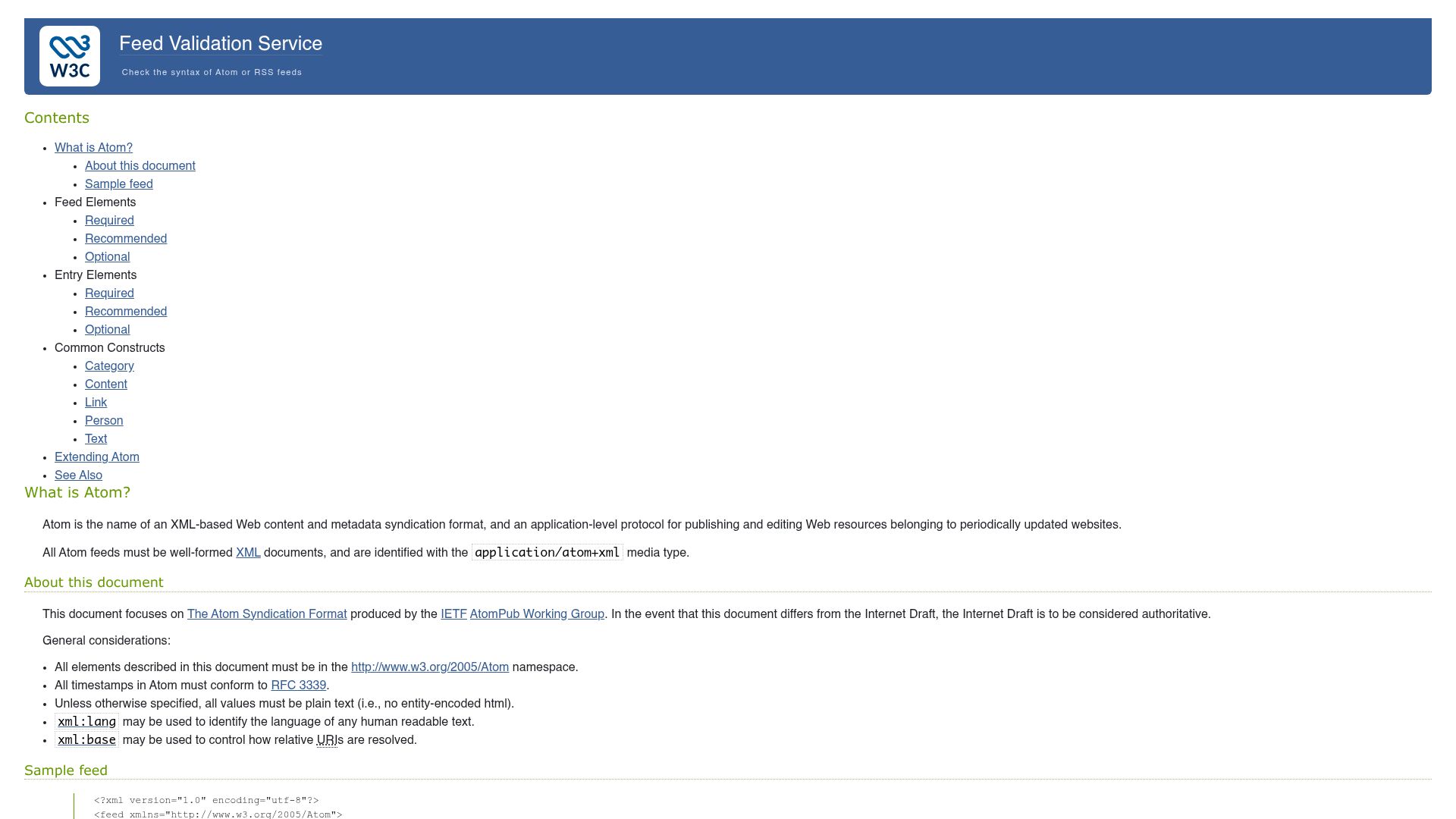 Screenshot of validator.w3.org: Introduction to Atom