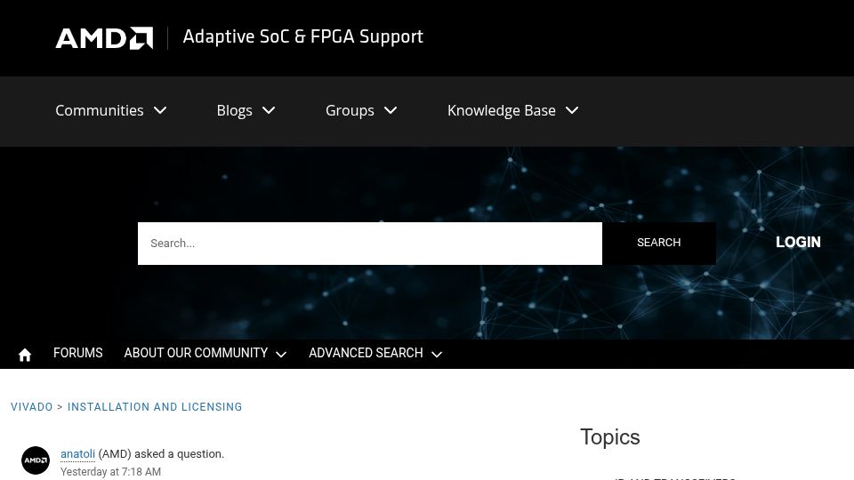 Screenshot of adaptivesupport.amd.com: Adding Linux support back for the BASIC (free) version of Vivado