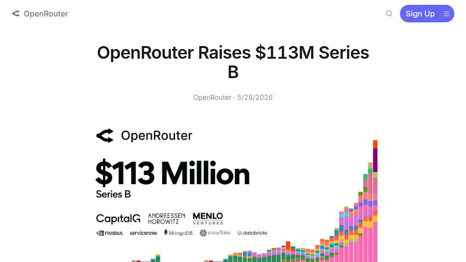 Screenshot of openrouter.ai: OpenRouter raises $113M Series B