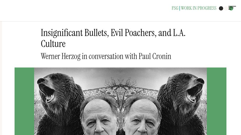 Screenshot of fsgworkinprogress.com: Werner Herzog in conversation with Paul Cronin (2014)