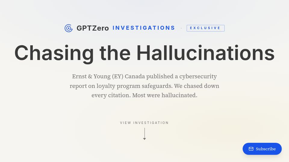Screenshot of gptzero.me: EY Canada published a cybersecurity report and most citations were hallucinated