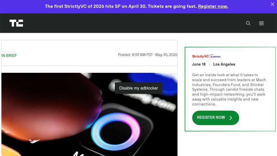 Screenshot of techcrunch.com: Meta is reportedly developing an AI pendant