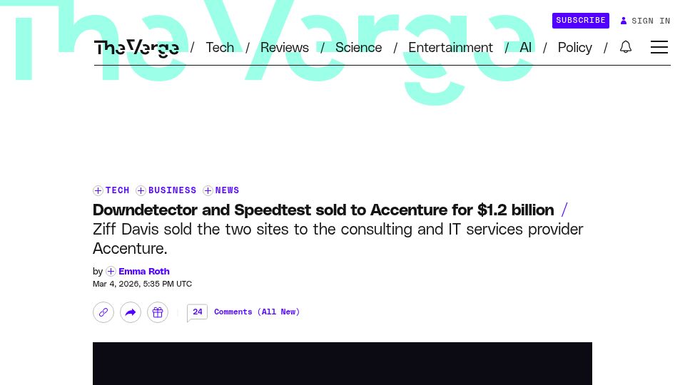 Screenshot of newsroom.accenture.com: Accenture to acquire Ookla