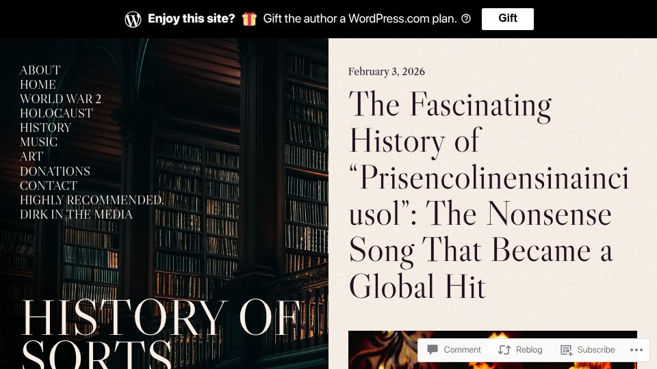 Screenshot of dirkdeklein.net: The History of "Prisencolinensinainciusol"