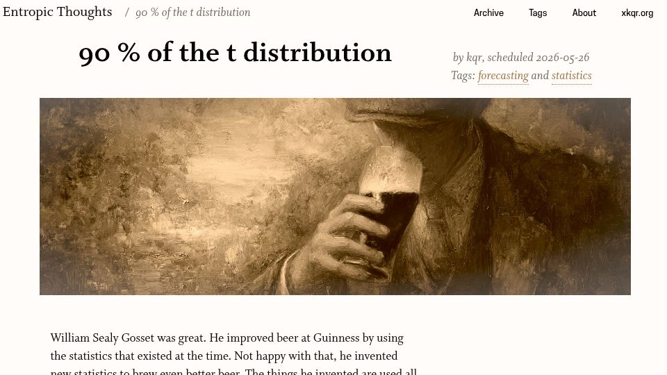 Screenshot of entropicthoughts.com: 90% of the T Distribution