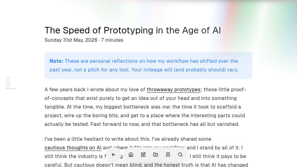 Screenshot of darylcecile.net: The Speed of Prototyping in the Age of AI