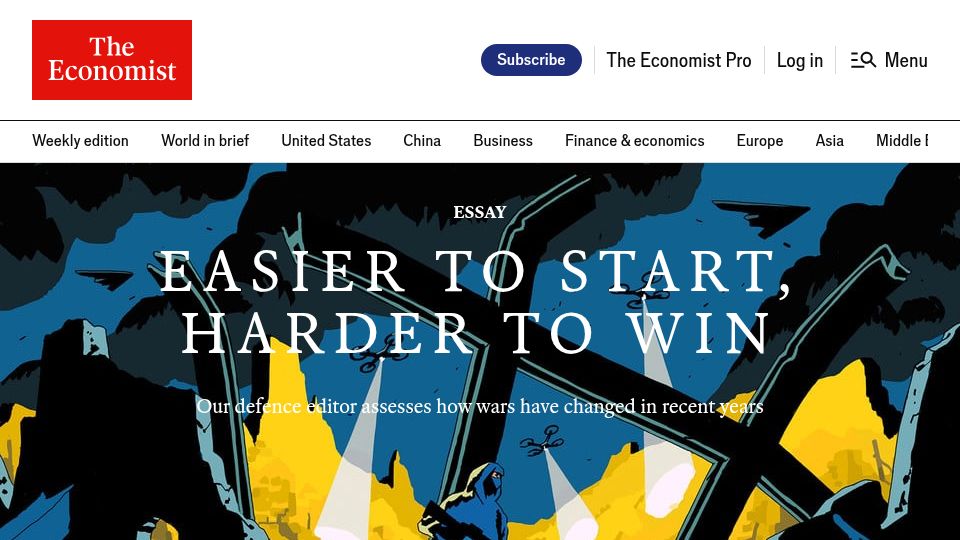 Screenshot of economist.com: The dangerous delusion of modern warfare