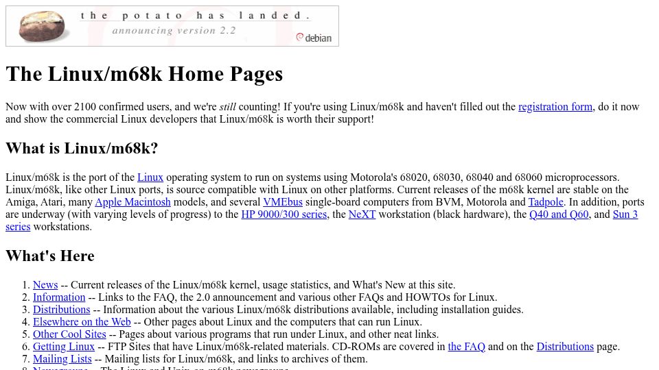 Screenshot of linux-m68k.org: Linux/M68k