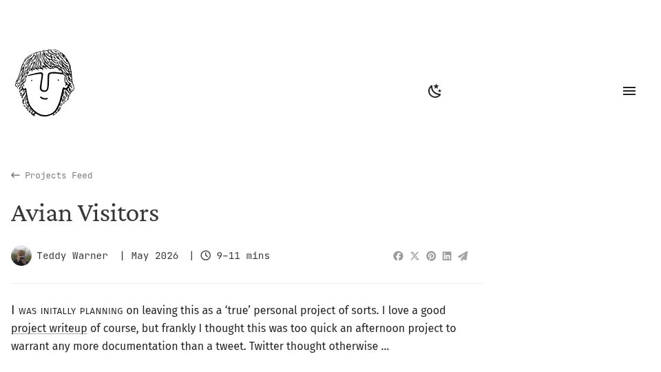 Screenshot of theodore.net: Avian Visitors