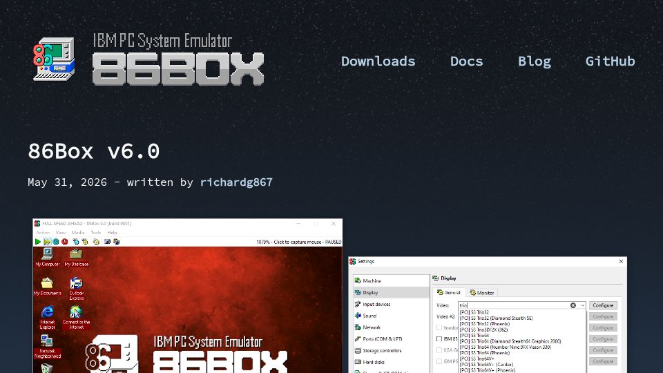 Screenshot of 86box.net: 86Box v6.0