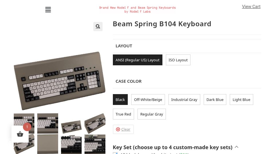 Screenshot of modelfkeyboards.com: New Beam Spring Keyboards