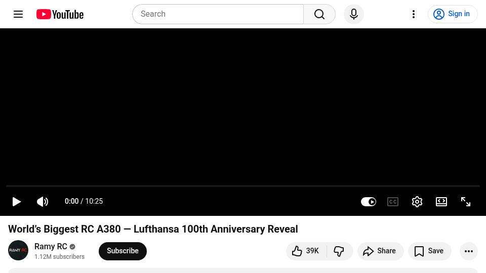 Screenshot of youtube.com: World's biggest RC A380 [video]