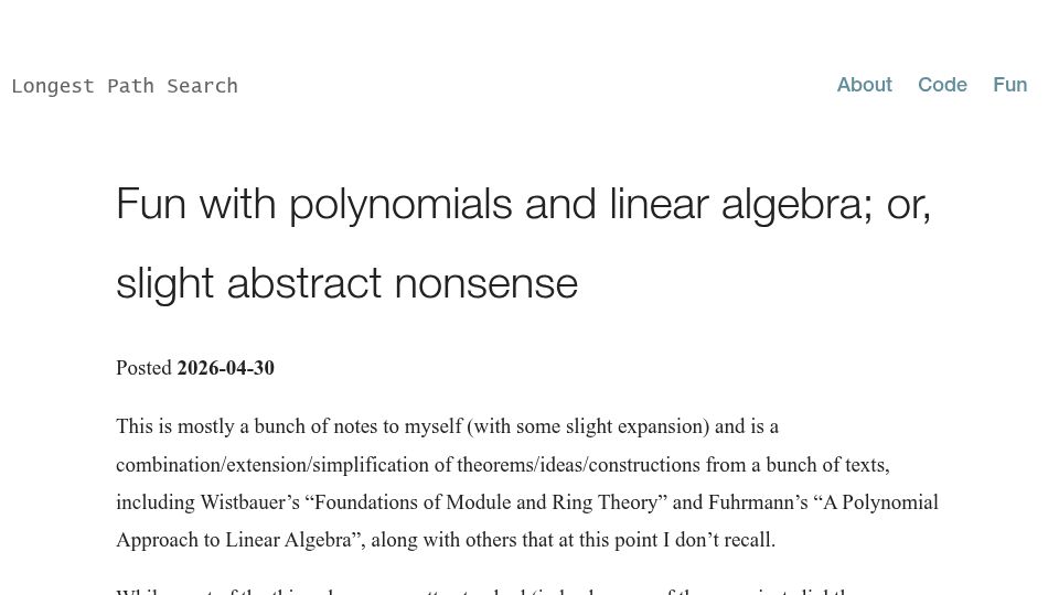 Screenshot of guille.site: Fun with polynomials and linear algebra; or, slight abstract nonsense