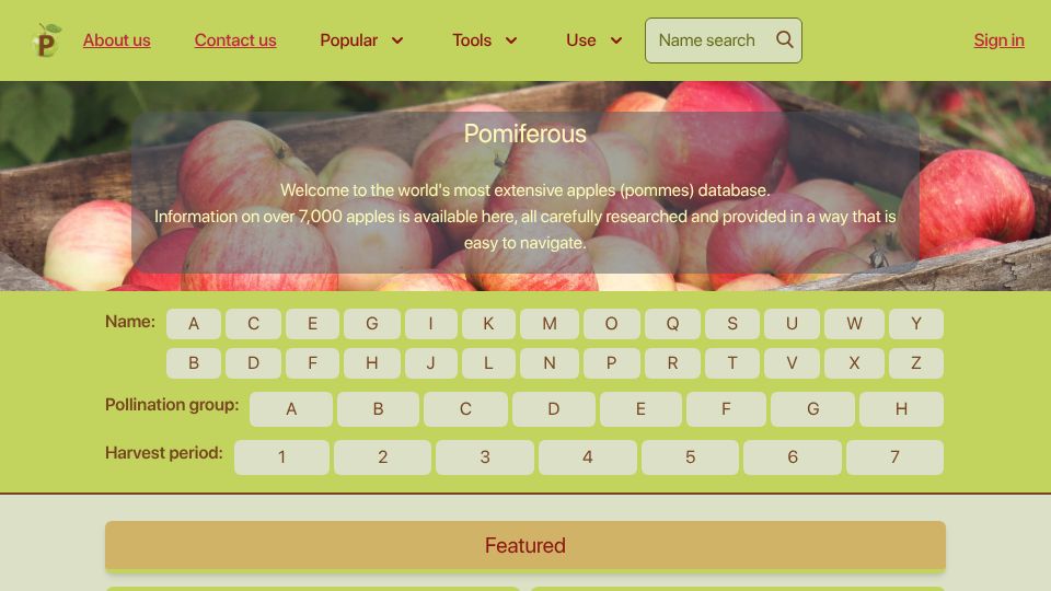 Screenshot of pomiferous.com: Pomiferous: The most extensive apples (pommes) database