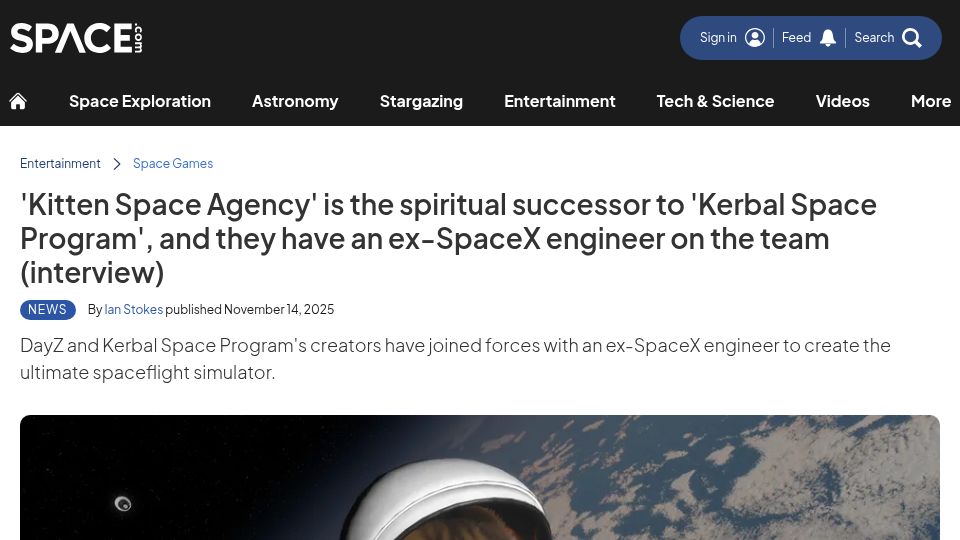Screenshot of space.com: “Kitten Space Agency”, a Spiritual Successor to “Kerbal Space Program” (2025)