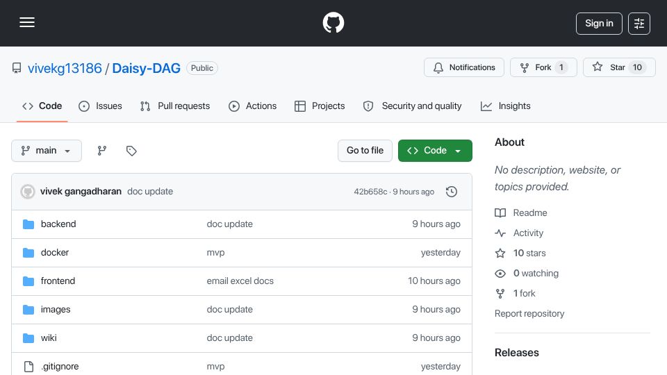Screenshot of github.com: DAG Workflow Engine
