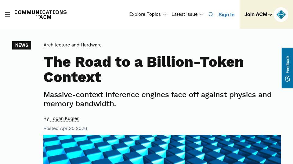 Screenshot of cacm.acm.org: The Road to a Billion-Token Context