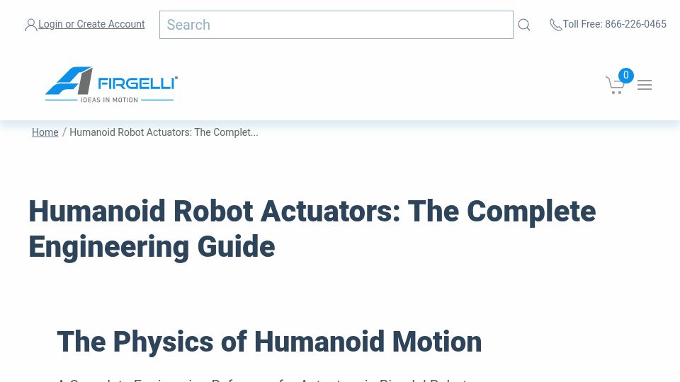 Screenshot of firgelli.com: Humanoid Robot Actuators