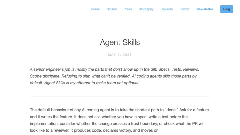 Screenshot of addyosmani.com: Agent Skills