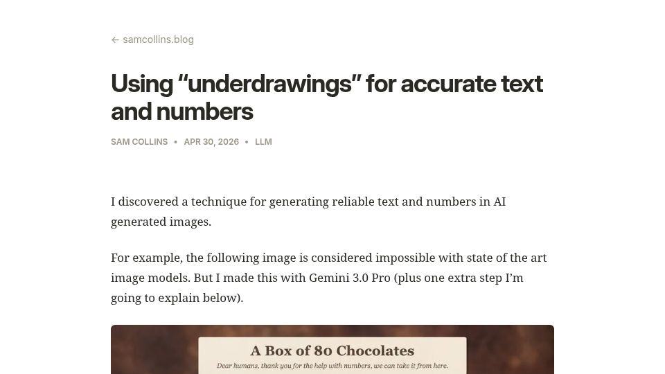 Screenshot of samcollins.blog: Using “underdrawings” for accurate text and numbers