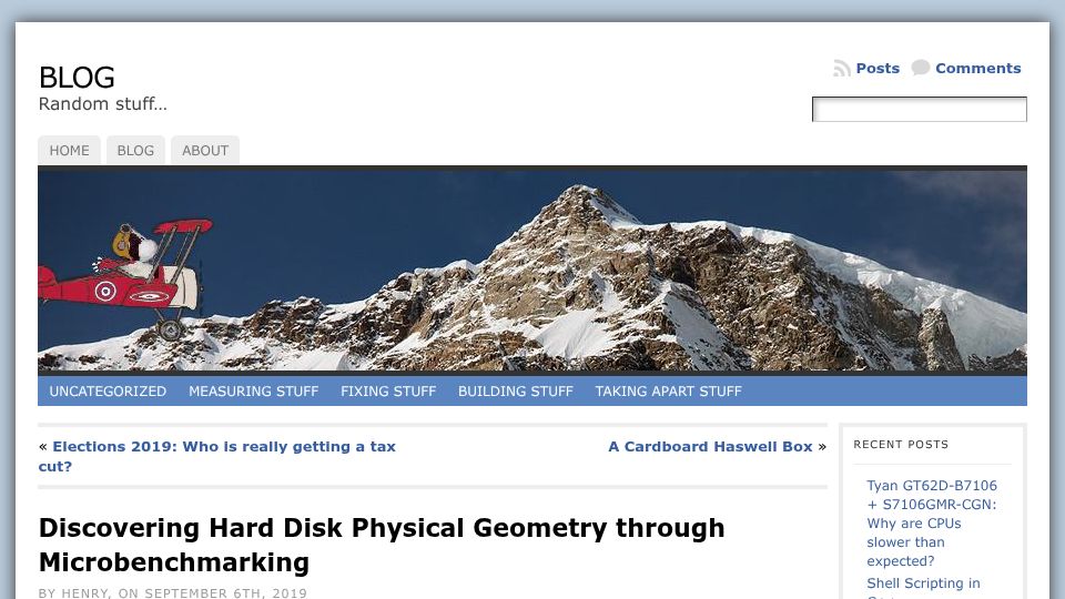 Screenshot of blog.stuffedcow.net: Discovering hard disk physical geometry through microbenchmarking (2019)