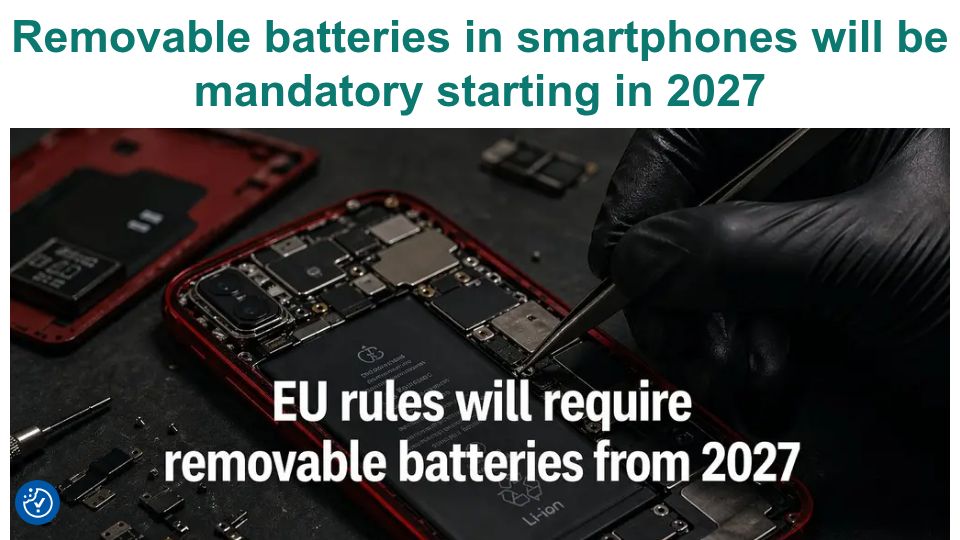 Screenshot of ecopv-eu.com: Removable batteries in smartphones will be mandatory in the EU starting in 2027