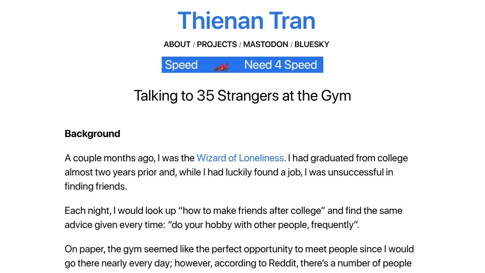 Screenshot of thienantran.com: Talking to strangers at the gym