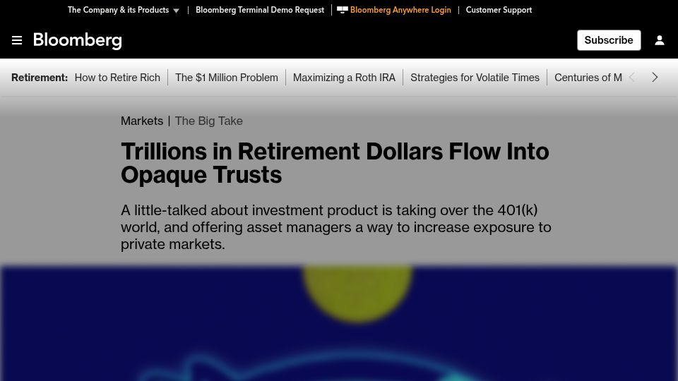 Screenshot of bloomberg.com: Trillions in Retirement Dollars Flow into Opaque Trusts
