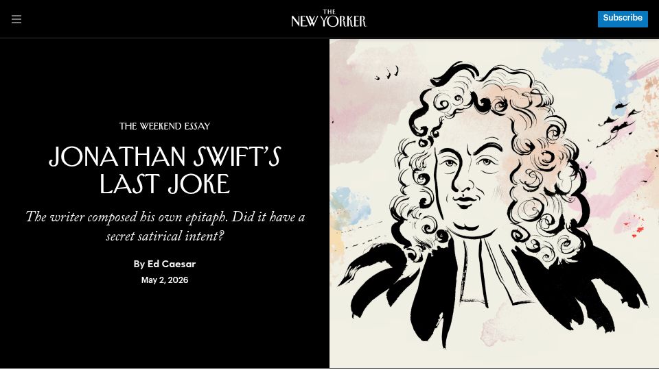 Screenshot of newyorker.com: Jonathan Swift's Last Joke
