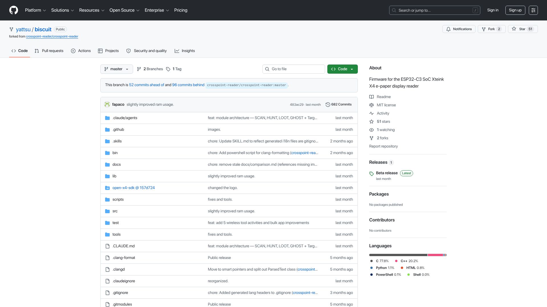 Screenshot of github.com: Biscuit