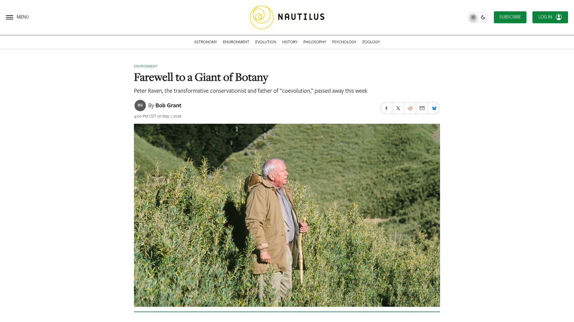 Screenshot of nautil.us: Farewell to a Giant of Botany