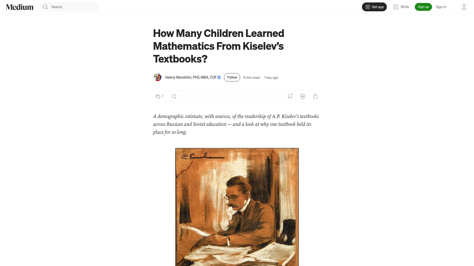 Screenshot of valeman.medium.com: How Many Children Learned Mathematics from Kiselev's Textbooks?
