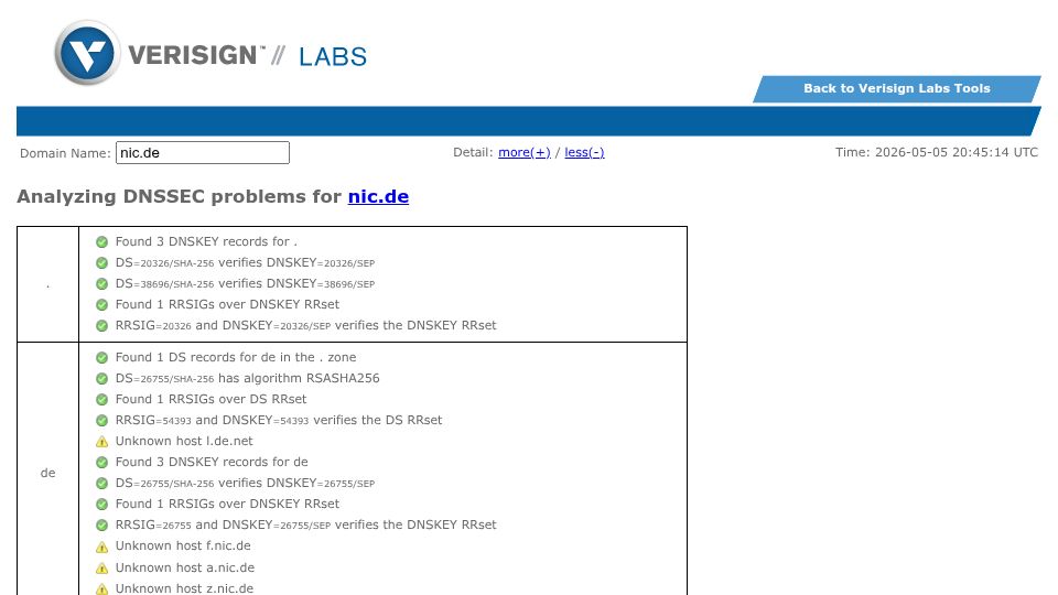 Screenshot of status.denic.de: DNSSEC disruption affecting .de domains – Resolved