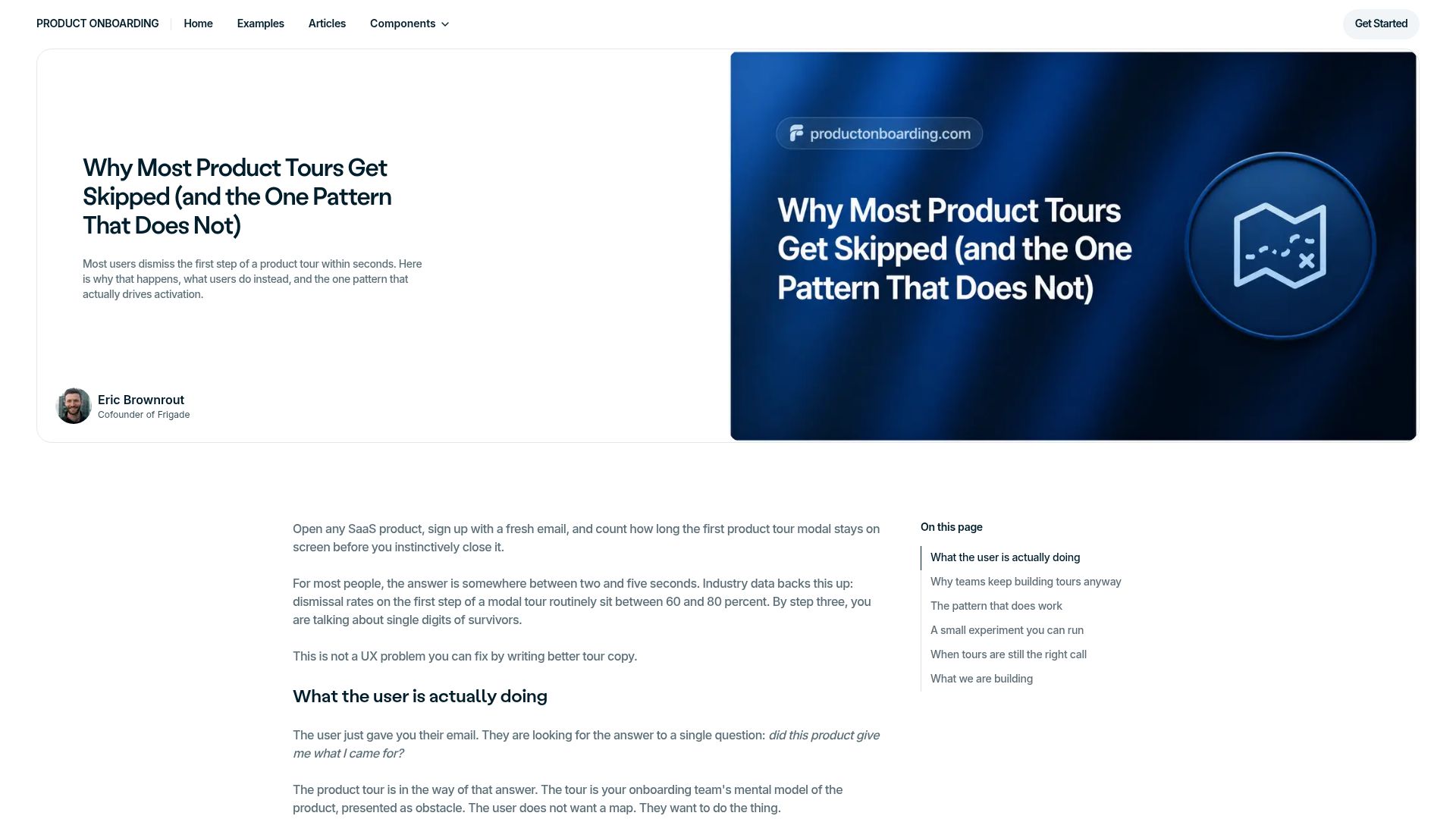 Screenshot of productonboarding.com: Why most product tours get skipped