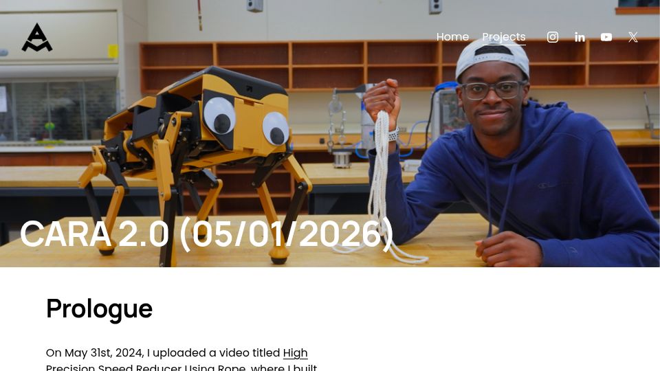 Screenshot of aaedmusa.com: CARA 2.0 – “I Built a Better Robot Dog”