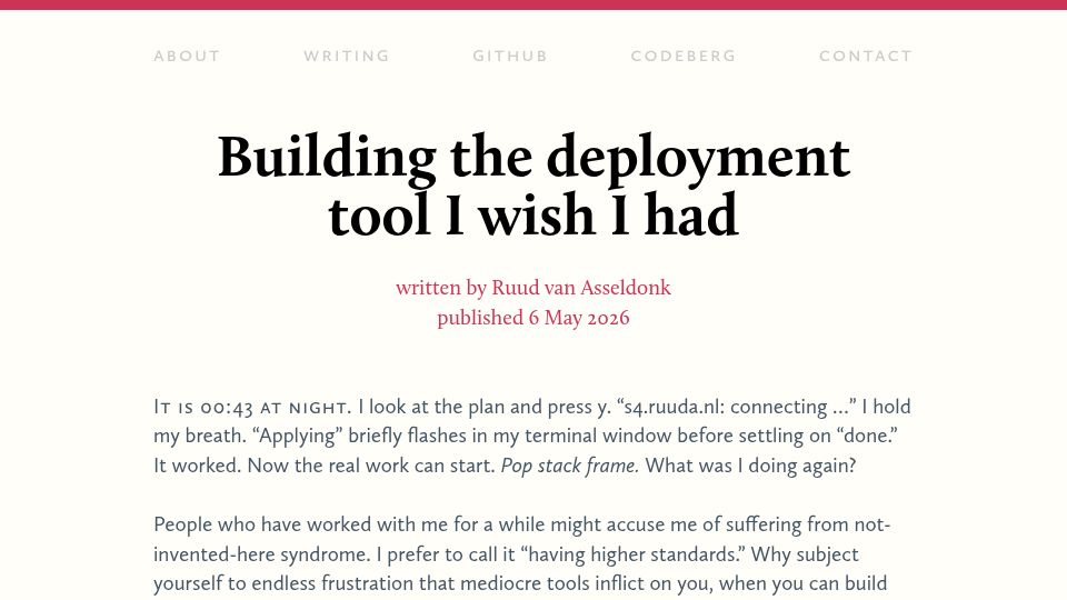 Screenshot of ruuda.nl: Building the deployment tool I wish I had