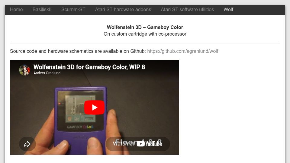 Screenshot of happydaze.se: Wolfenstein 3D for Gameboy Color on custom cartridge (2016)
