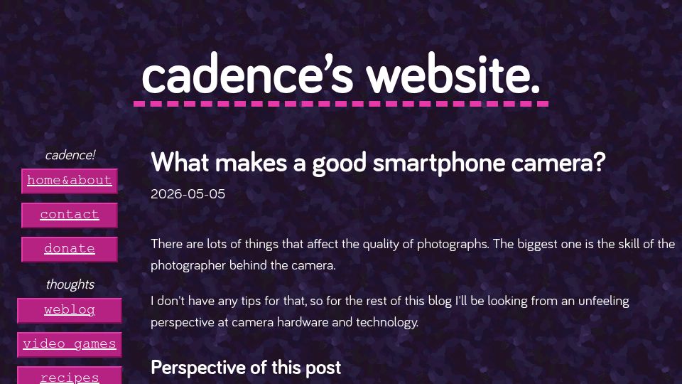 Screenshot of cadence.moe: What makes a good smartphone camera?