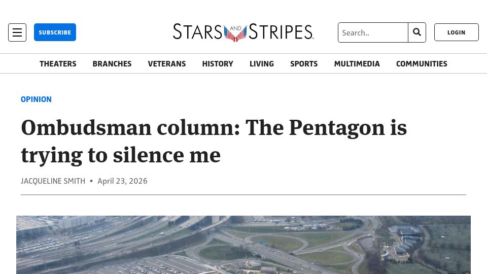 Screenshot of stripes.com: Ombudsman column: The Pentagon is trying to silence me