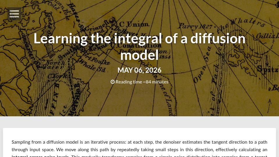 Screenshot of sander.ai: Learning the Integral of a Diffusion Model