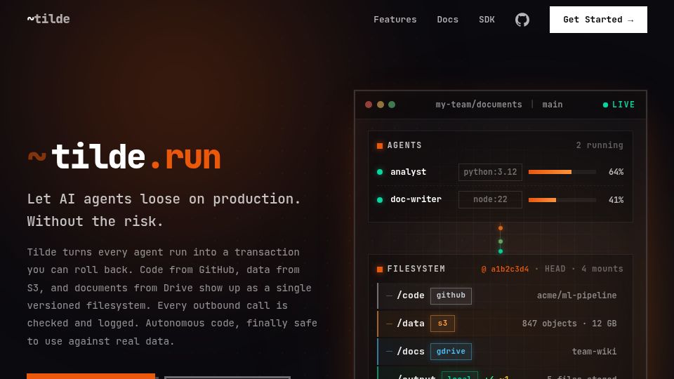 Screenshot of tilde.run: Show HN: Tilde.run – Agent sandbox with a transactional, versioned filesystem