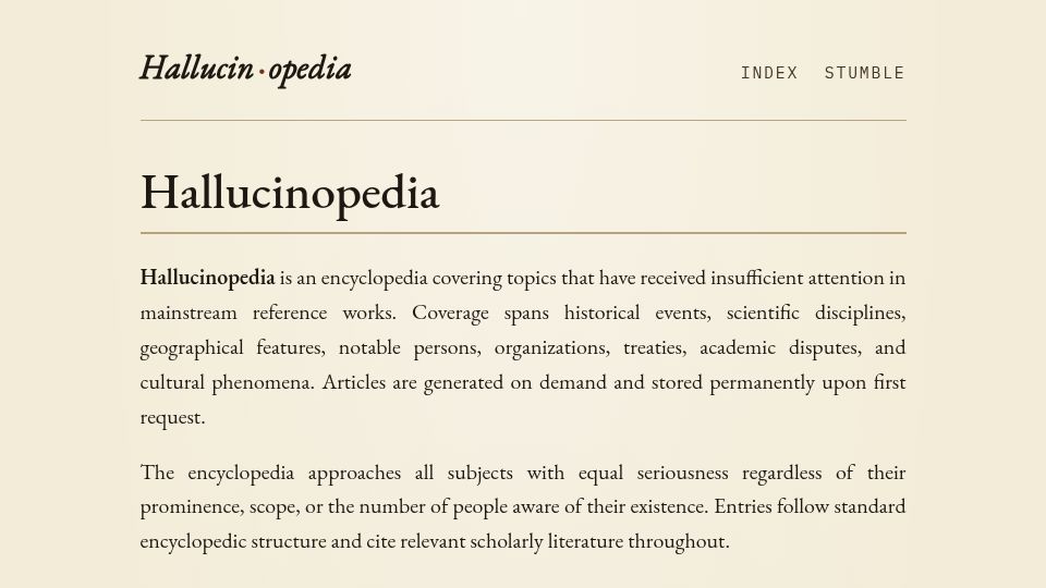 Screenshot of halupedia.com: Show HN: Hallucinopedia