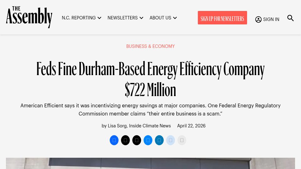 Screenshot of theassemblync.com: Feds Fine Durham Energy Efficiency Co $722M
