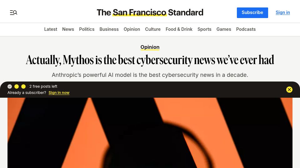 Screenshot of sfstandard.com: Mythos is the best cybersecurity news in a decade