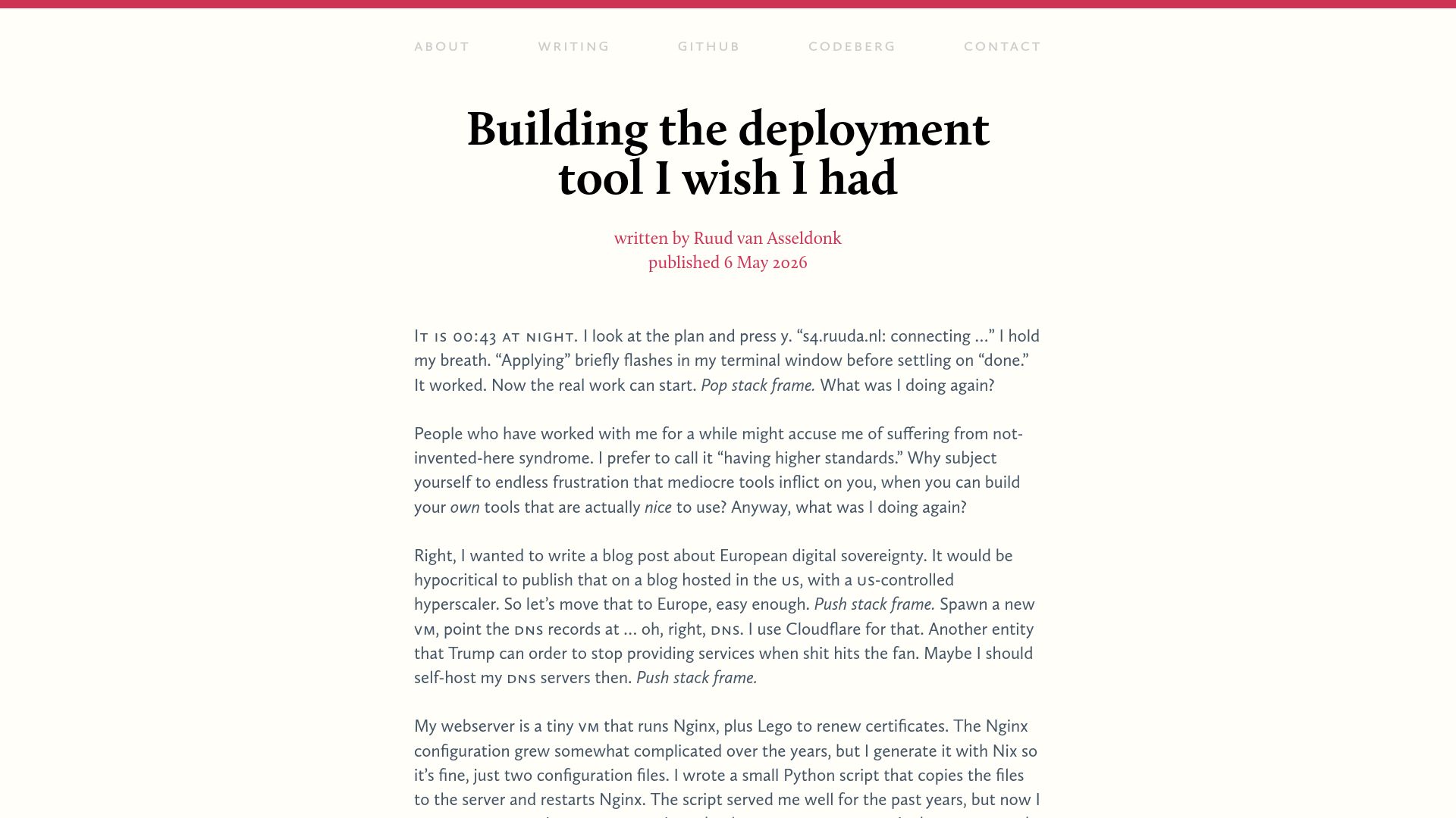 Screenshot of ruuda.nl: Building the deployment tool I wish I had