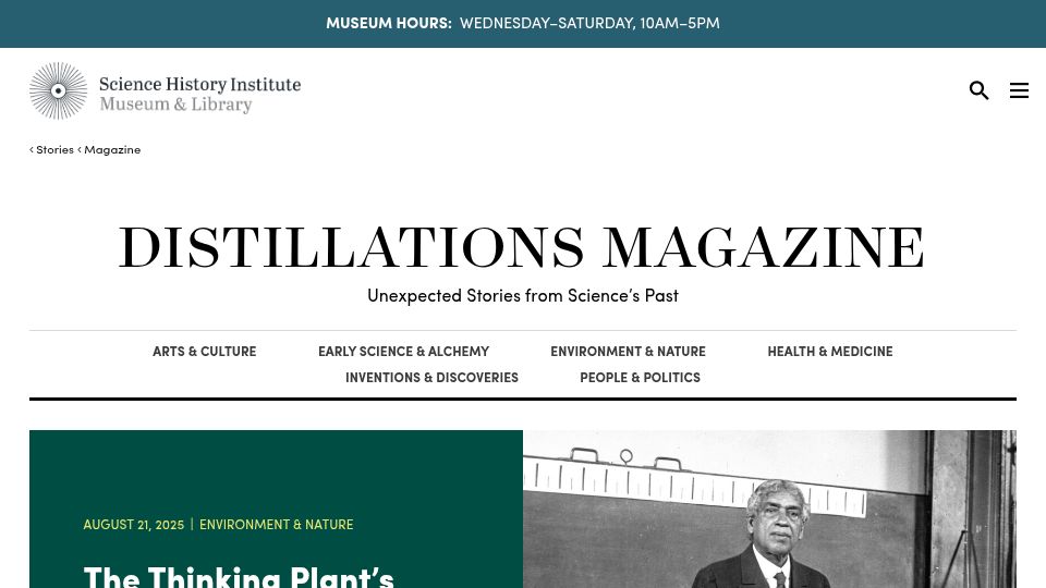 Screenshot of sciencehistory.org: The Thinking Plant's Man (2025)