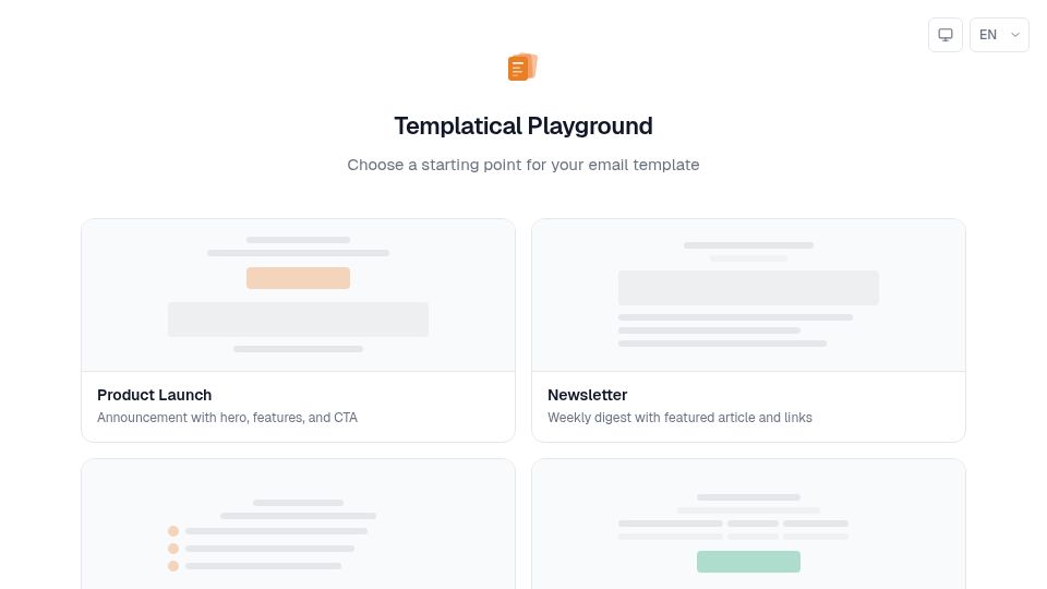Screenshot of play.templatical.com: Show HN: I built an open-source email builder, alternative to Beefree/Unlayer