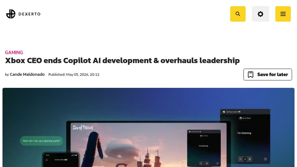 Screenshot of dexerto.com: Xbox CEO ends Copilot AI development and overhauls leadership