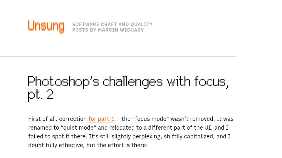 Screenshot of unsung.aresluna.org: Photoshop's challenges with focus, pt. 2